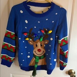 New Festive Reindeer Sweater with Blinking or Solid Lights - Kids Size